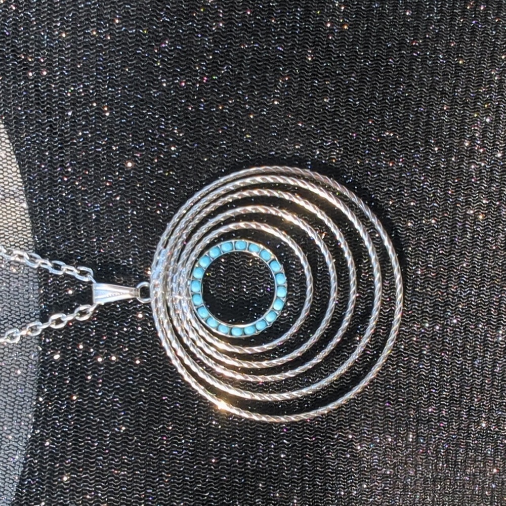 Vintage Park Lane Silver Tone Concentric Circle Necklace - Turquoise Bead Inlay - Picture 2 of 6